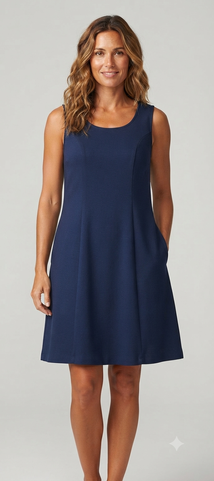 Robe courte évasée bleu marine à plis